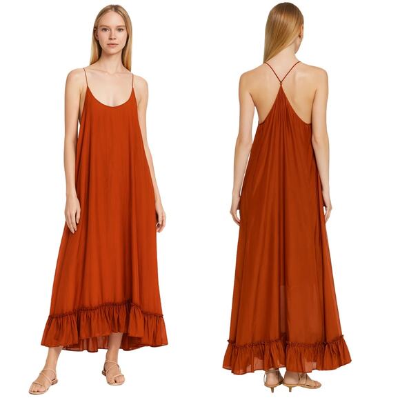 Bird & Knoll Karolina Silk & Cotton Maxi Dress XS Orange NEW - Picture 1 of 9